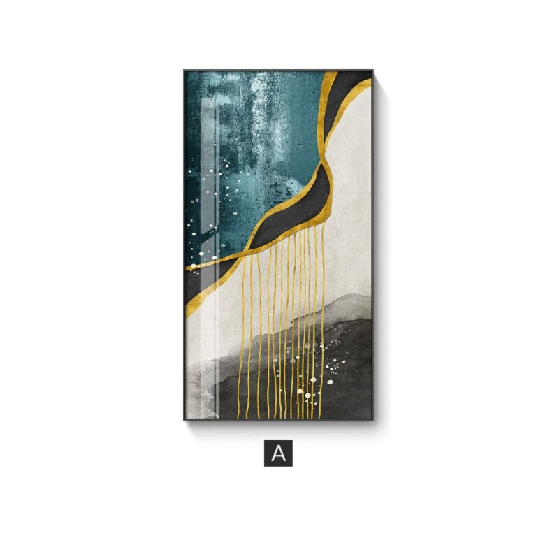 Abstract Golden Rain Vertical Format Wall Art Fine Art Canvas Prints Pictures For Entrance Hall Reception Living Room Art Decor | Bowlift