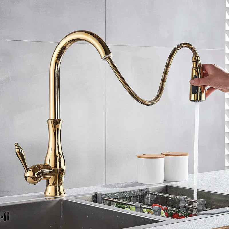 BowLift | GlamFaucet Kitchen Faucet - Luxury Golden Kitchen Mixer Faucet