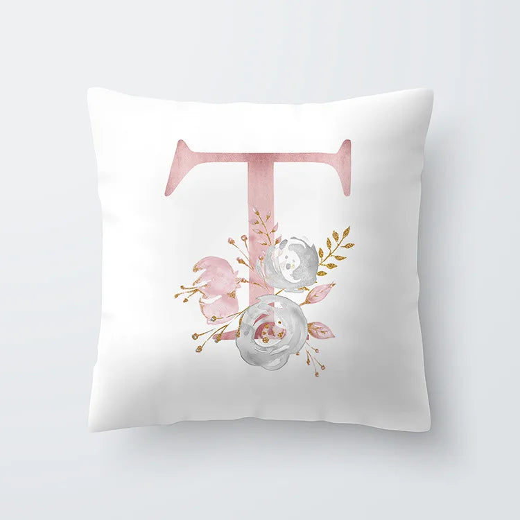 Pink Golden Floral Letter Cushion Case 45x45cm Cushion Cover For Living Room Sofa Throw Cushion Polyester Cotton Square Pillow Cases | Bowlift