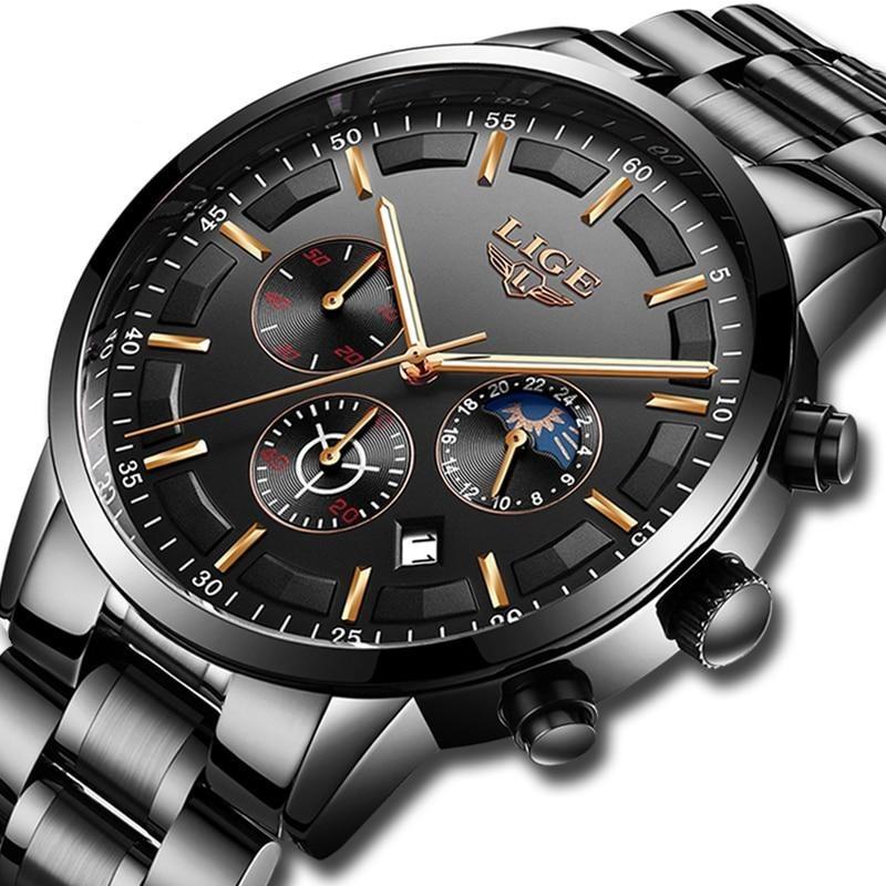BowLift | Military Black Steel Watch – Elegant Stainless Steel Men’s Wristwatch with Waterproof Design