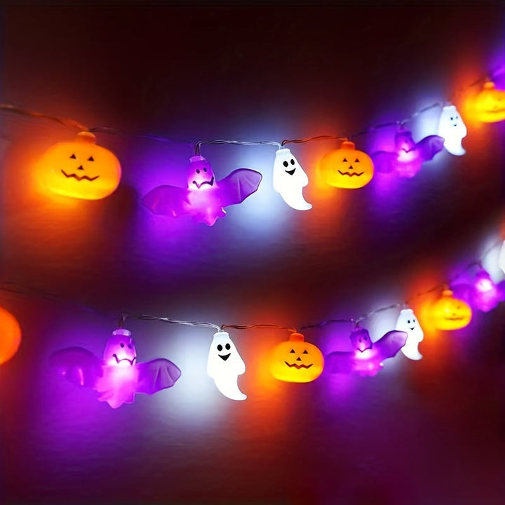 BowLift | Halloween Pumpkin String Lights with Ghosts and Bats – Battery Operated LED Décor