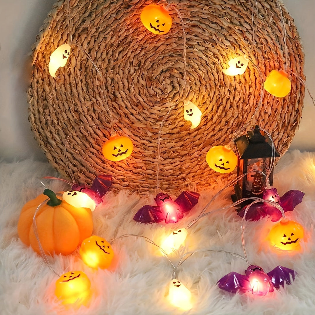 BowLift | Halloween Pumpkin String Lights with Ghosts and Bats – Battery Operated LED Décor
