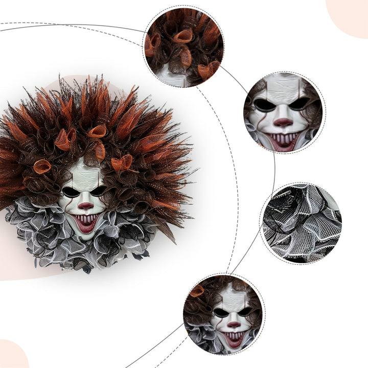 BowLift | Scary Clown Mesh Wreath – Creepy Halloween Front Door Decoration
