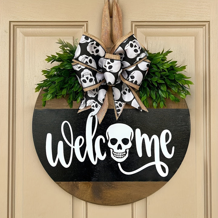 BowLift | Spooky Skull Wreath – Rustic Halloween Front Door Welcome Sign