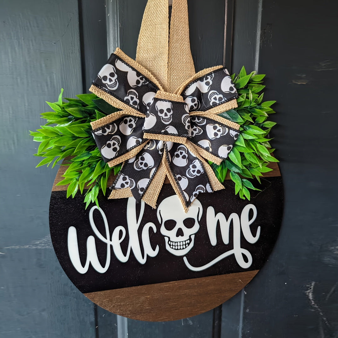 BowLift | Spooky Skull Wreath – Rustic Halloween Front Door Welcome Sign