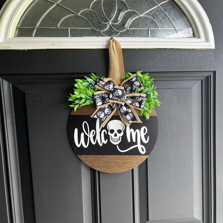 BowLift | Spooky Skull Wreath – Rustic Halloween Front Door Welcome Sign