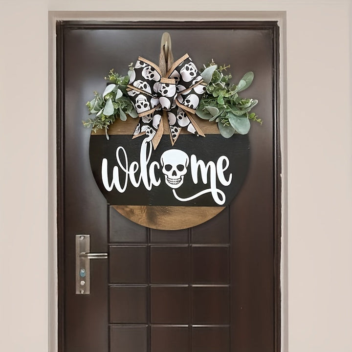 BowLift | Spooky Skull Wreath – Rustic Halloween Front Door Welcome Sign
