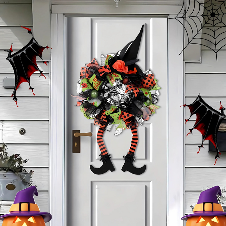 BowLift | Whimsical Witch Mesh Wreath – Halloween Front Door Decoration for Festive Fun