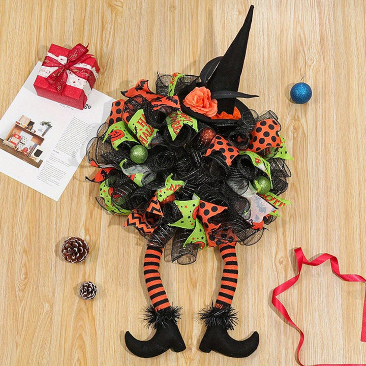 BowLift | Whimsical Witch Mesh Wreath – Halloween Front Door Decoration for Festive Fun