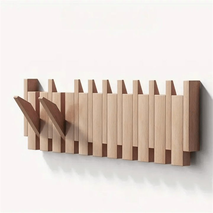 BowLift | Handcrafted piano-style wall coat rack made from walnut & beech
