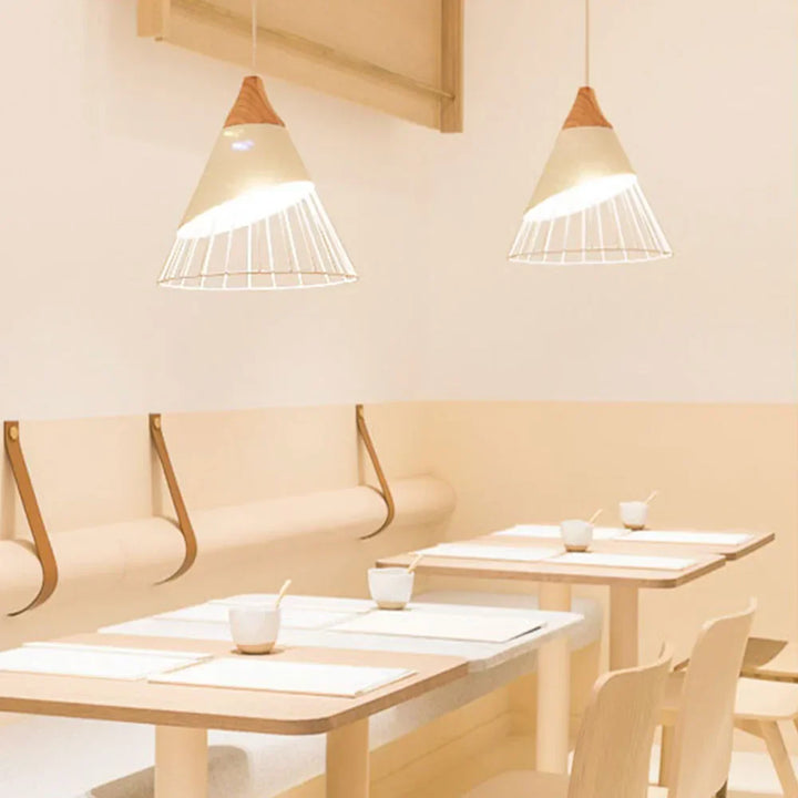 Vintage pendant light with cable – Industrial hanging lamp made of metal and wood | Bowlift