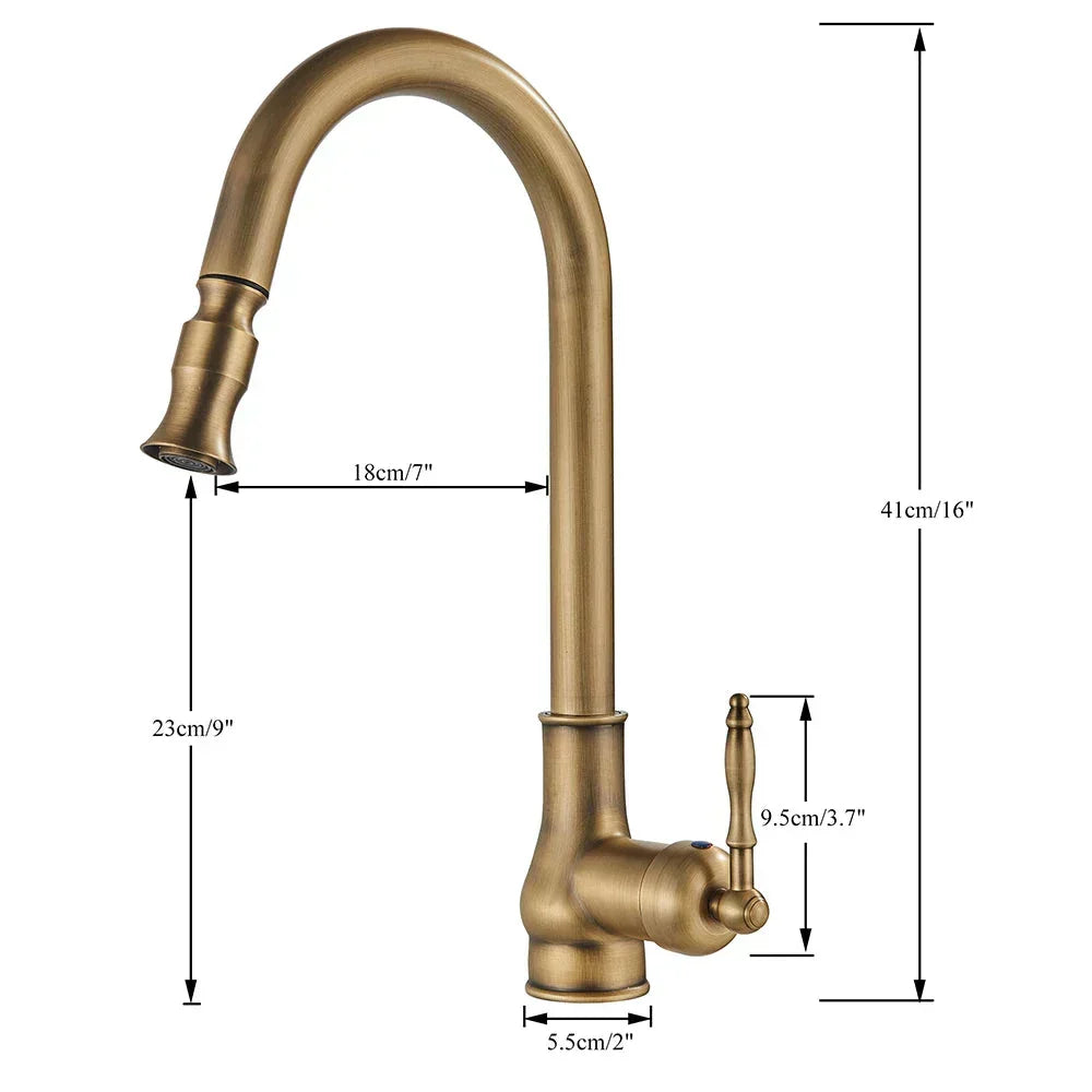 BowLift | VintageTap Antique Brass Kitchen Tap – Retro Style Mixer Faucet with Swivel Spout