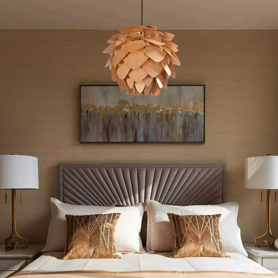 BowLift | Handcrafted Wooden Pine Cone Pendant Light