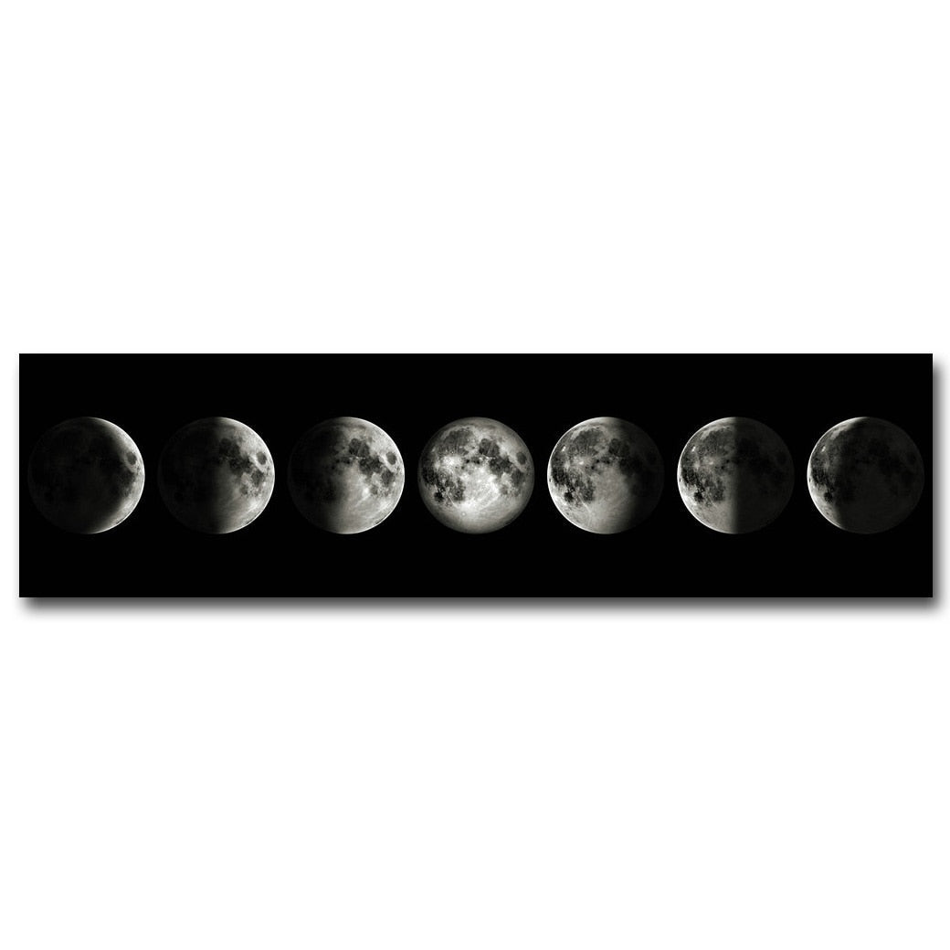 Moon Phases Wide Format Black White Wall Art Canvas Prints Pictures For Bedroom Above The Bed Living Room Decor | Bowlift