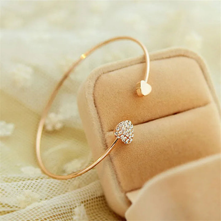 BowLift | Dainty Double Heart Bangle Bracelet