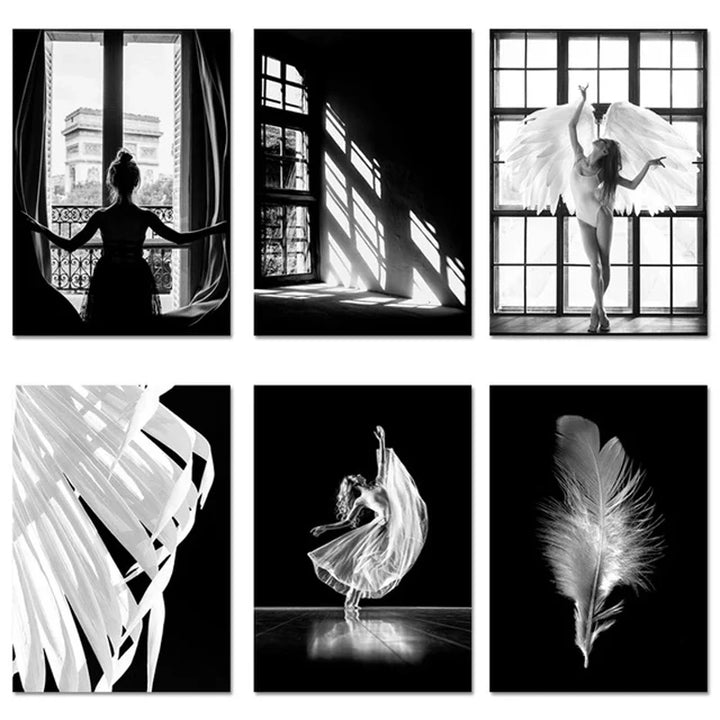 Pink Angel Wings Ballet Dancer Wall Art Fine Art Canvas Prints Black White Fashion Pictures For Living Room Bedroom Salon Art Decor | Bowlift
