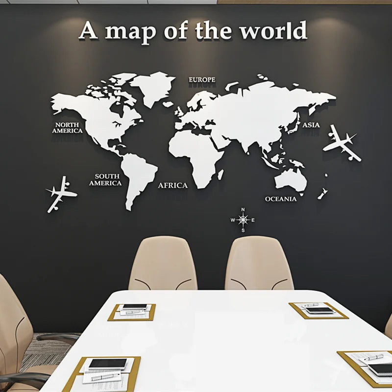 Map Of The World 3d Wall Mural Crystal Mirrored Acrylic World Map Wall Decal Sticker For Office Living Room Kid's Room Creative DIY Home Decor | Bowlift