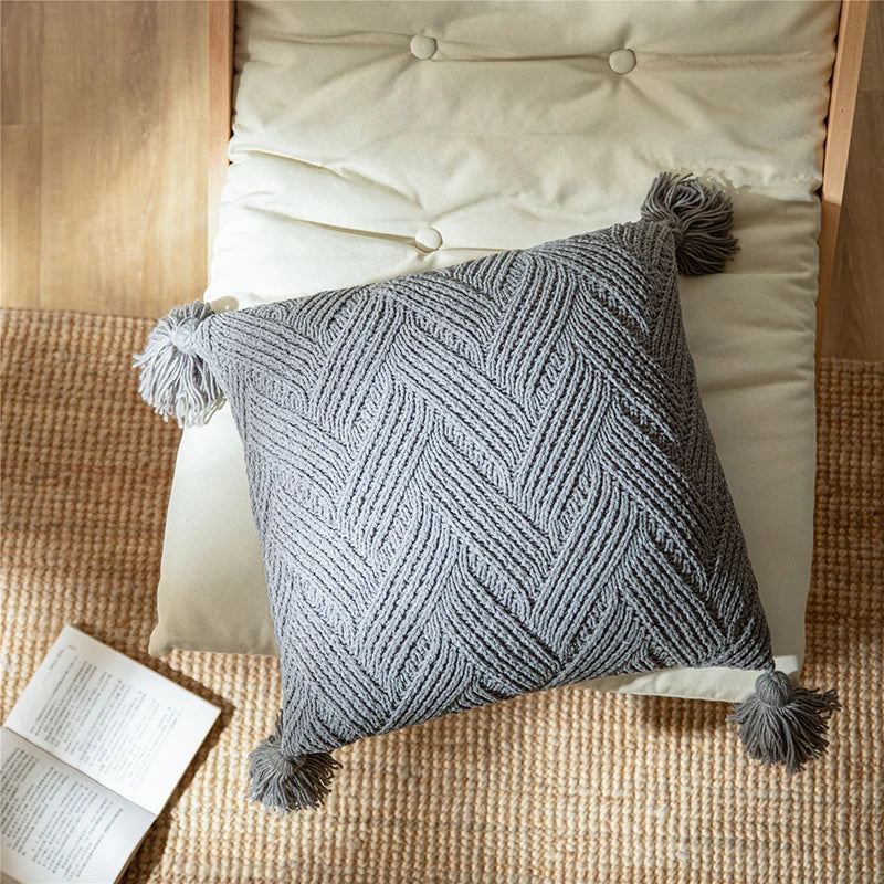 BowLift | Chic Chenille Cushion Cover with Nordic Pom Poms - Luxury Comfort