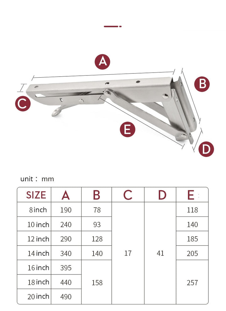 BowLift | 2-piece set collapsible shelf brackets, heavy-duty, made of stainless steel for tables, motorhomes and space-saving