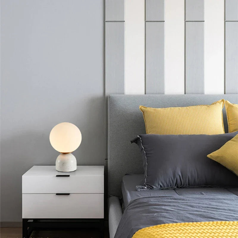 Modern Marble Table Lamp with Round Glass, Elegant Living Room Lighting | Bowlift