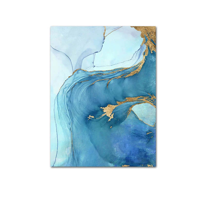 Blue Aqua Azure Marble Print Wall Art Fine Art Canvas Prints Abstract Pictures For Modern Living Room Hotel Room Home Office Decor | Bowlift