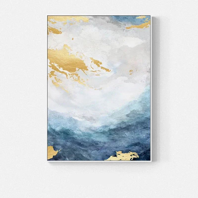 Blue Golden Ocean Spray Seascape Abstract Wall Art Fine Art Canvas Prints Marble Pictures For Living Room Dining Room Art For Contemporary Interiors | Bowlift