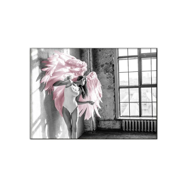 Pink Angel Wings Ballet Dancer Wall Art Fine Art Canvas Prints Black White Fashion Pictures For Living Room Bedroom Salon Art Decor | Bowlift