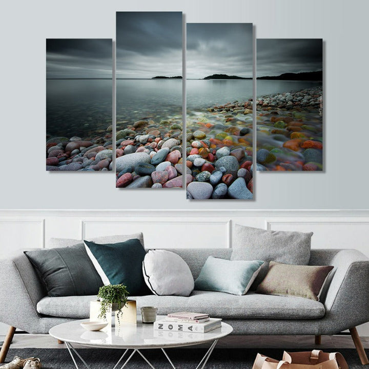 Abstract Modern Sea Stones Landscape-Canvas Wall Art Painting 4 Pieces | Bowlift