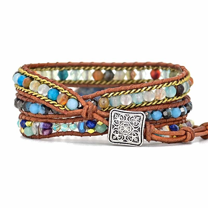 Elegant Turquoise Hamsa Wrap Bracelet - Soraya in Blue Bowlift