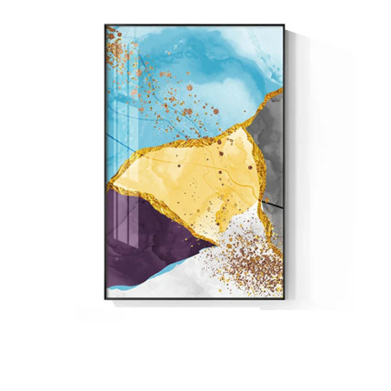 Abstract Blue Yellow Gray Marble Print Wall Art Fine Art Canvas Prints Pictures For Modern Apartment Living Room Home Office Art Decor | Bowlift
