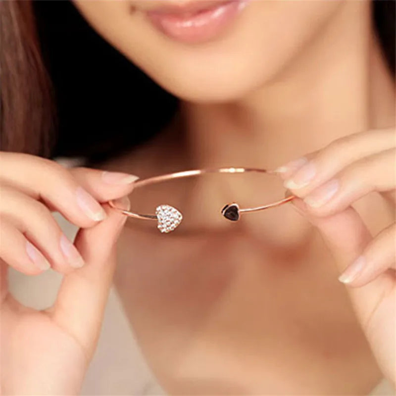 BowLift | Dainty Double Heart Bangle Bracelet