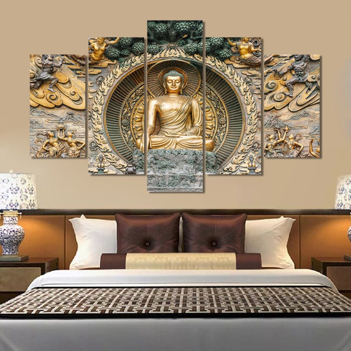 5 Piece Abstract Lingshan Buddha Statue - Canvas Wall Art Painting | Bowlift