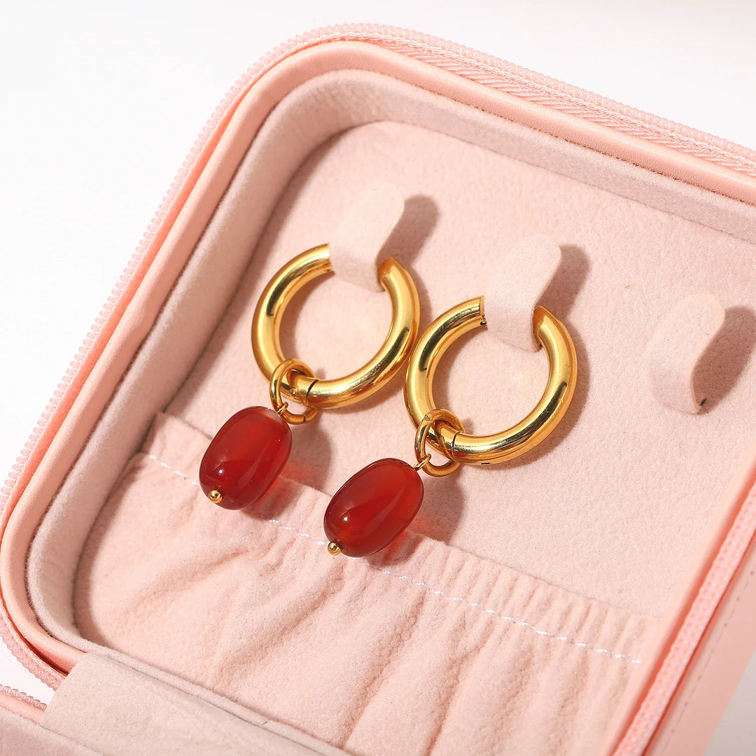 BowLift | Dainty Carnelian Huggie Hoop Earrings