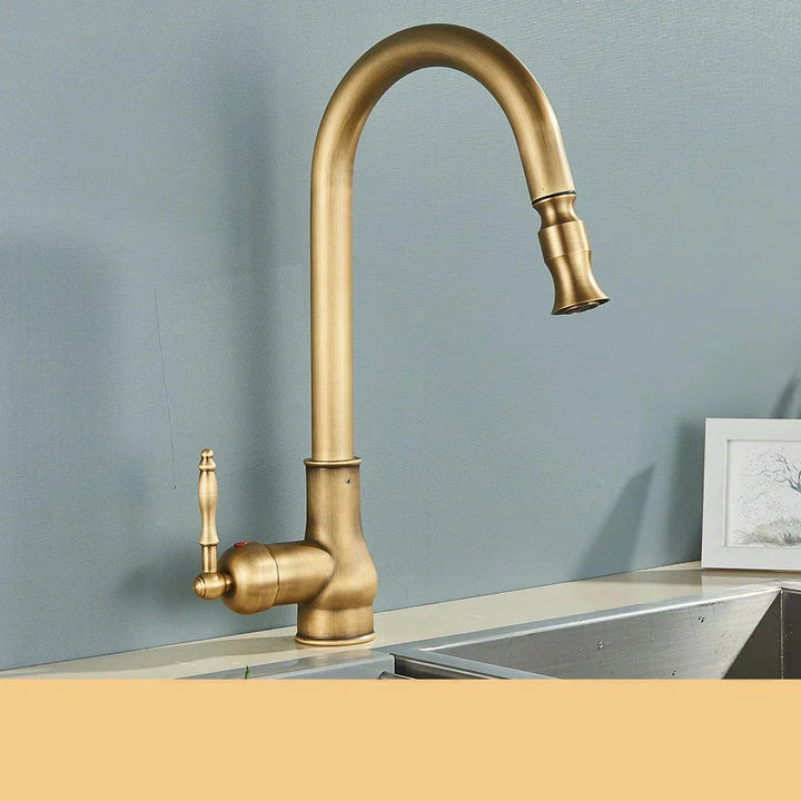 BowLift | VintageTap Antique Brass Kitchen Tap – Retro Style Mixer Faucet with Swivel Spout