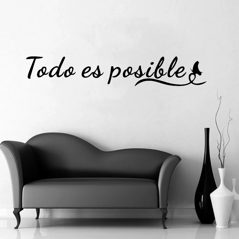 Todo Es Posible Inspirational Spanish Phrase Quote Wall Sticker Everything Is Possible Wall Decal Removable Peel and Stick Creative DIY Home Decor | Bowlift