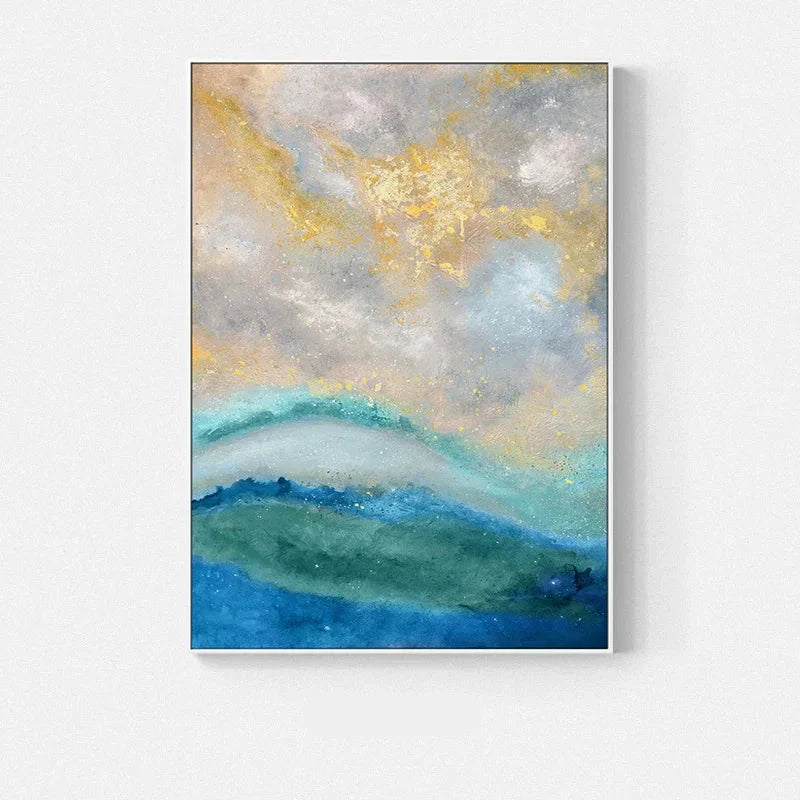 Blue Golden Ocean Spray Seascape Abstract Wall Art Fine Art Canvas Prints Marble Pictures For Living Room Dining Room Art For Contemporary Interiors | Bowlift