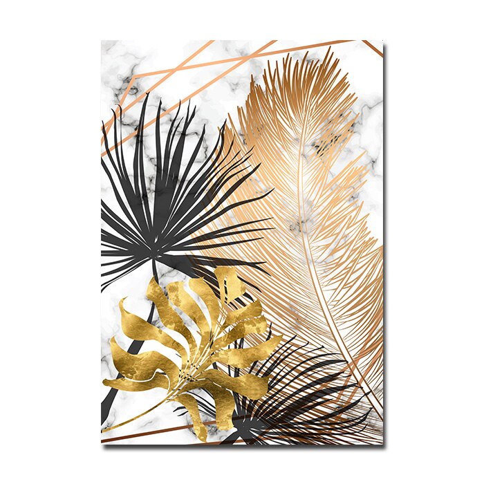 Nordic Tropical Gold Leaves Abstract Wall Art Posters Fine Art Canvas Prints Pictures For Modern Apartment Living Room Decor | Bowlift