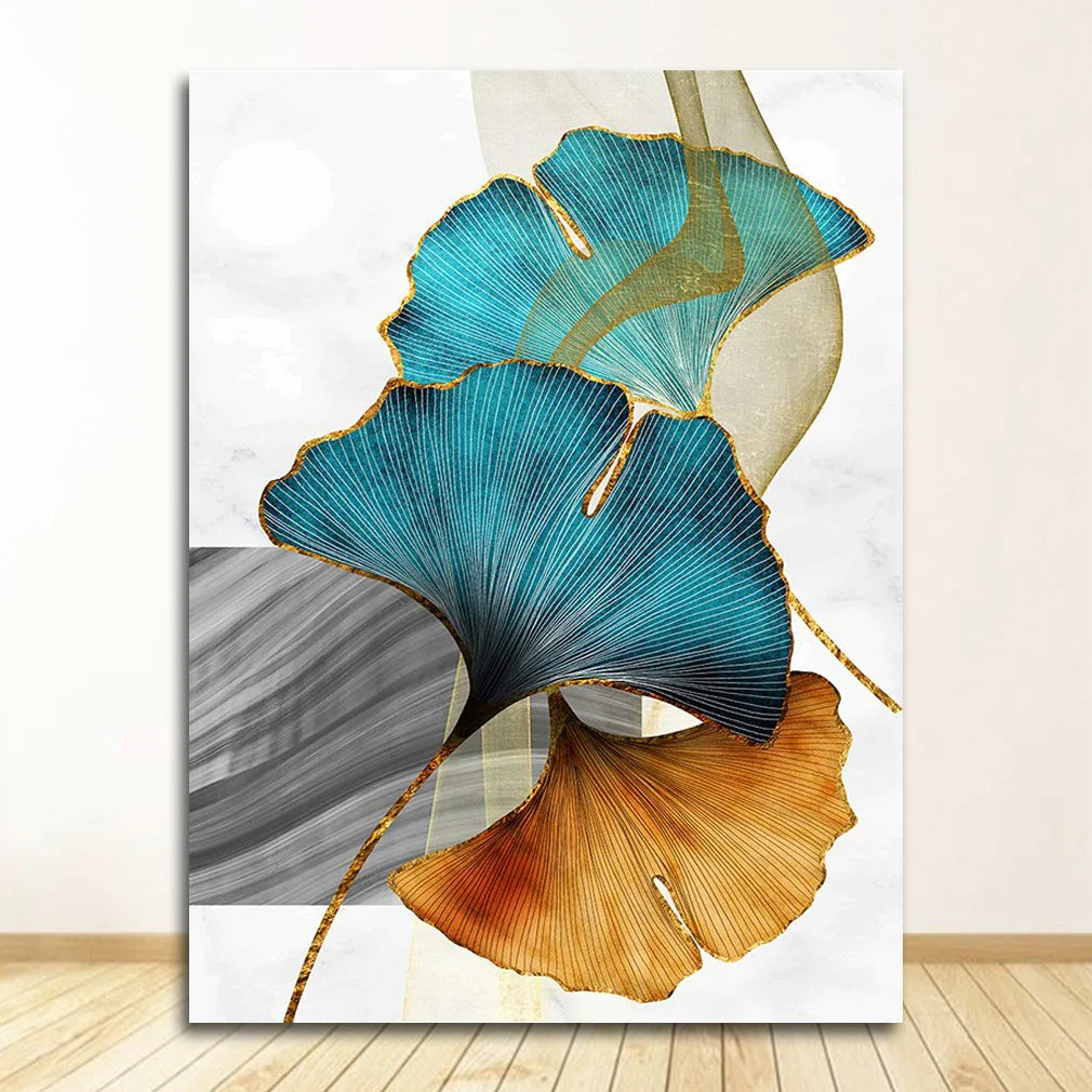 Abstract Exotic Botanical Wall Art Fine Art Canvas Prints Blue Green Yellow Floral Pictures For Living Room Bedroom Light Luxury Home Decor | Bowlift