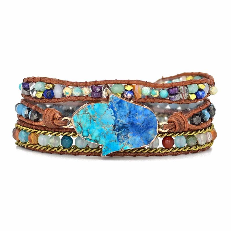 Elegant Turquoise Hamsa Wrap Bracelet - Soraya in Blue Bowlift