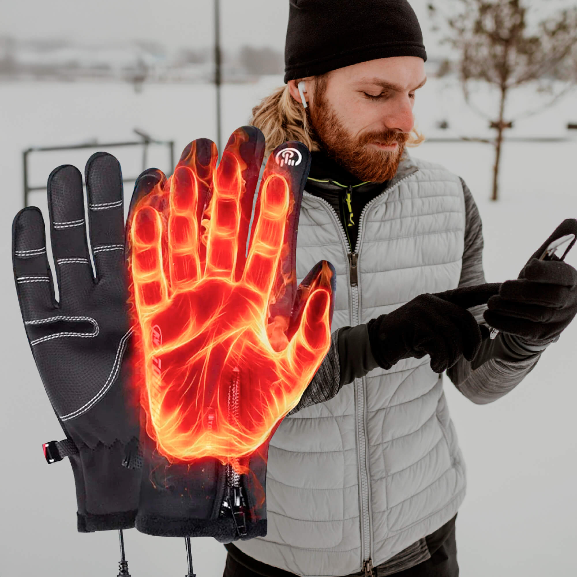 BowLift | Heated Gloves for Men UK – Thermal Waterproof Winter Gloves with Heating & Touchscreen Grip