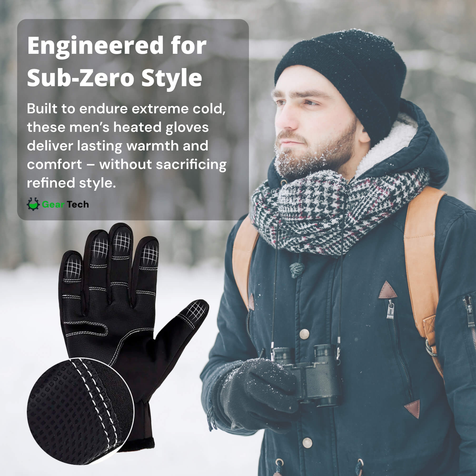 BowLift | Heated Gloves for Men UK – Thermal Waterproof Winter Gloves with Heating & Touchscreen Grip