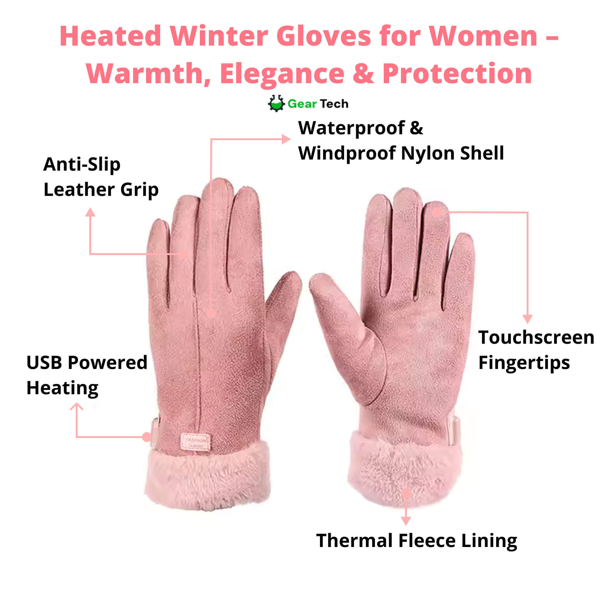 BowLift | Heated Gloves for Women UK – Ladies Thermal Waterproof Winter Gloves with Touch Screen & USB Rechargeable Warm Design