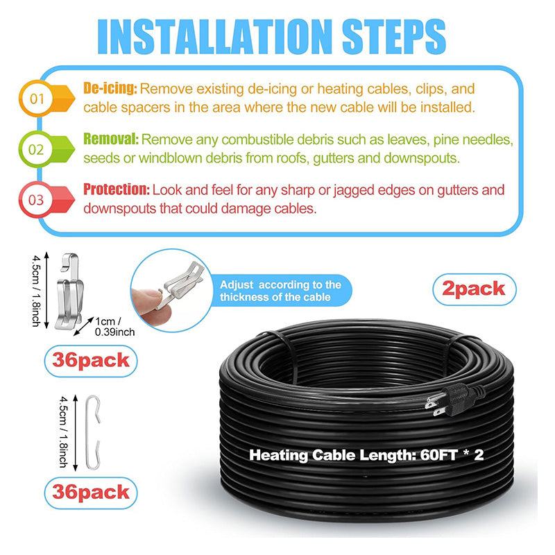BowLift | 2 Rolls 120 Feet 120V Heating Cable Deicing Cable Heated Pipe Cable for Roof Ice Melting Freeze Protection