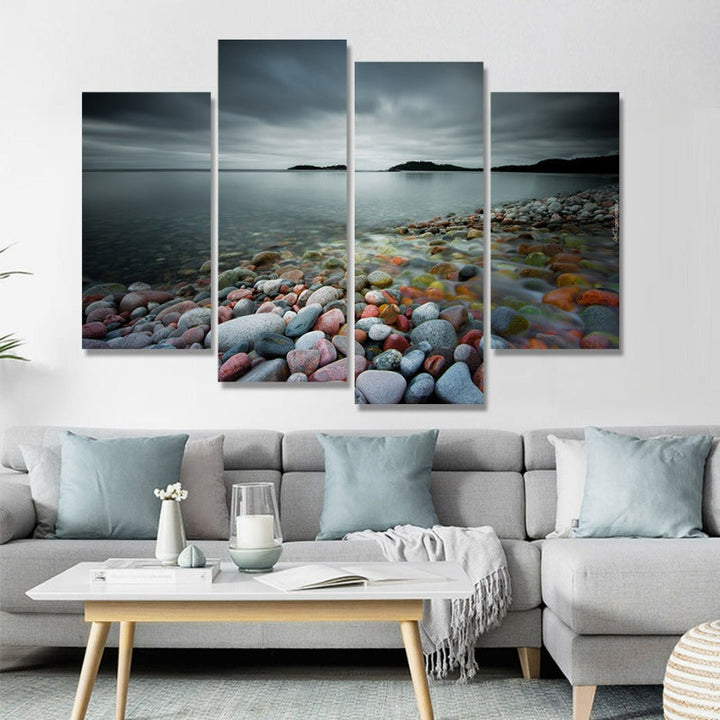Abstract Modern Sea Stones Landscape-Canvas Wall Art Painting 4 Pieces | Bowlift