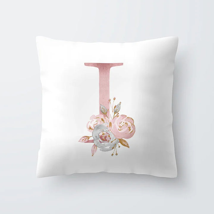 Pink Golden Floral Letter Cushion Case 45x45cm Cushion Cover For Living Room Sofa Throw Cushion Polyester Cotton Square Pillow Cases | Bowlift