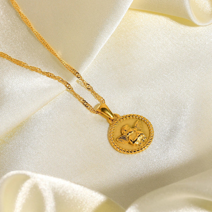 BowLift | 18k Dainty Textured Angel Pendant Necklace
