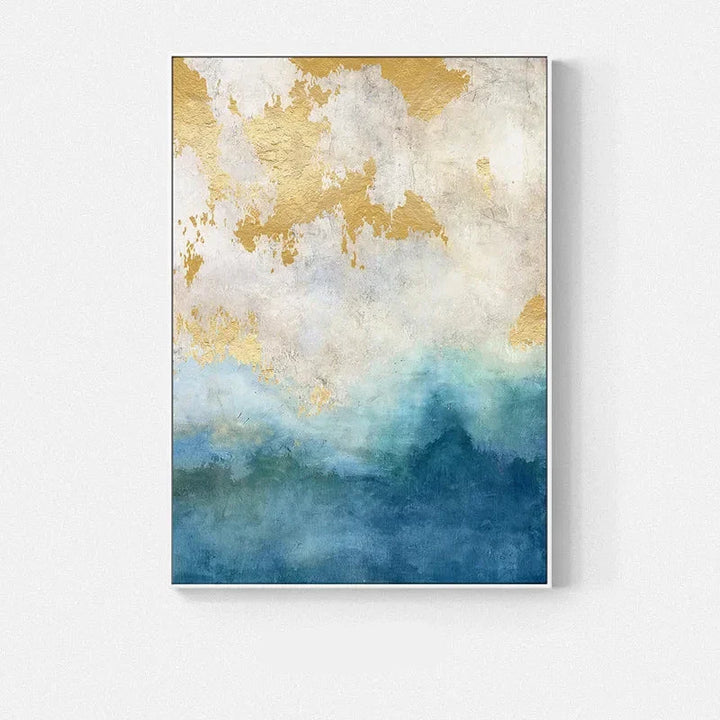 Blue Golden Ocean Spray Seascape Abstract Wall Art Fine Art Canvas Prints Marble Pictures For Living Room Dining Room Art For Contemporary Interiors | Bowlift