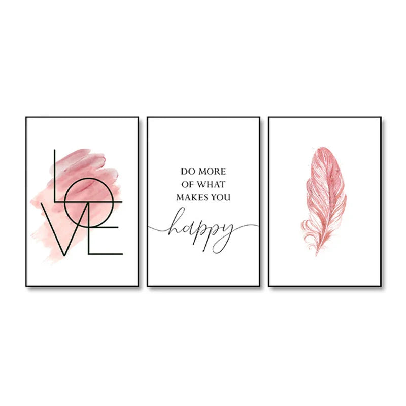 Blush Pink Love Feather Wall Art Fine Art Canvas Prints Minimalist Fashion Pictures For Living Room Girl's Bedroom Fashion Art Decor | Bowlift