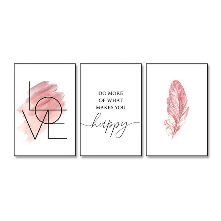 Blush Pink Love Feather Wall Art Fine Art Canvas Prints Minimalist Fashion Pictures For Living Room Girl's Bedroom Fashion Art Decor | Bowlift