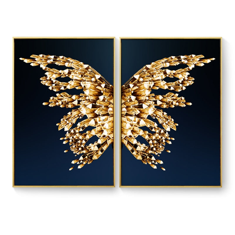 Golden Butterfly Wings Boutique Abstract Wall Art Fine Art Canvas Prints Modern Pictures For Luxury Living Room Bedroom Stylish Glamour Home Decor | Bowlift